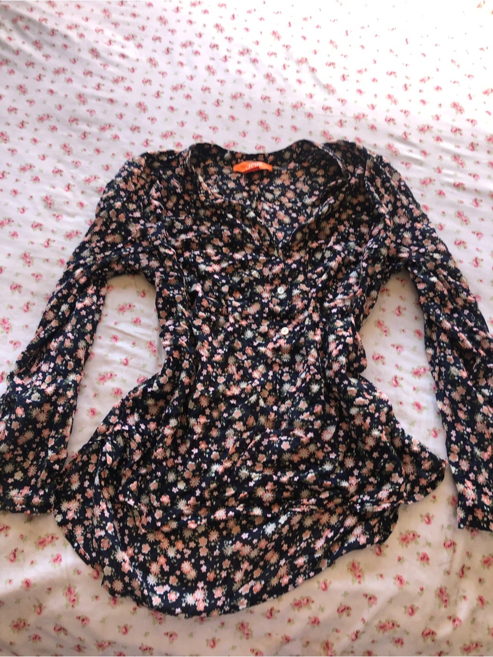 Women's Navy Floral Button-Down Shirt with Pink Accent